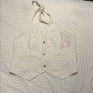 White Denim Button Up Halter Vest
